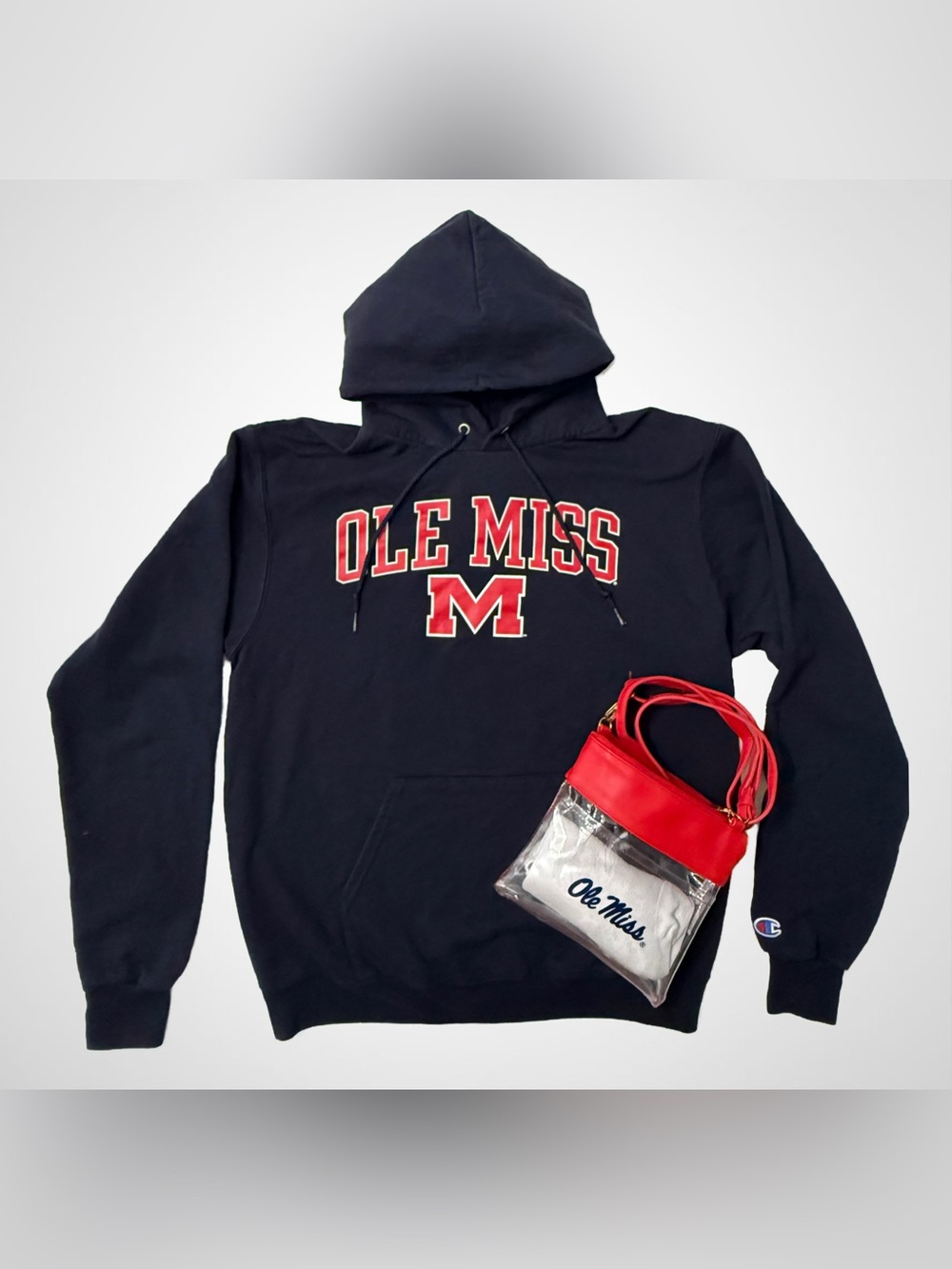 Champion Ole Miss Rebels Hoodie M + Clear Stadium Bag Game Day Bundle